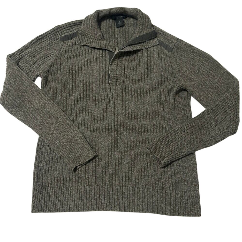 Calvin Klein Mens sweater Sz Medium Gray Quarter Zip Cotten Ribbed knot Pullover